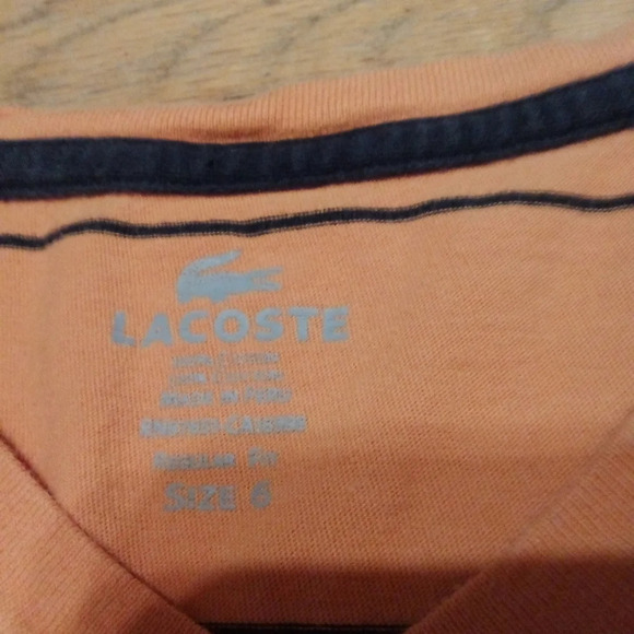 Lacoste T Shirt Size 6 Mens XL Orange Striped Casual Preppy - Picture 5 of 8